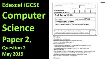 Edexcel iGCSE Computer Science Paper 2 2019 Question 2