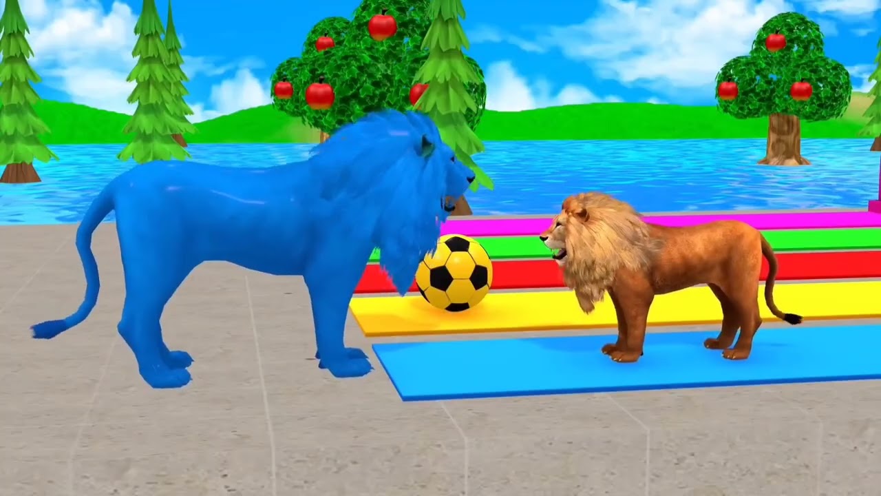 Long Slide Game With Elephant Gorilla Buffalo Hippopotamus Tiger - 3d Animal Game - Funny 3d Animals