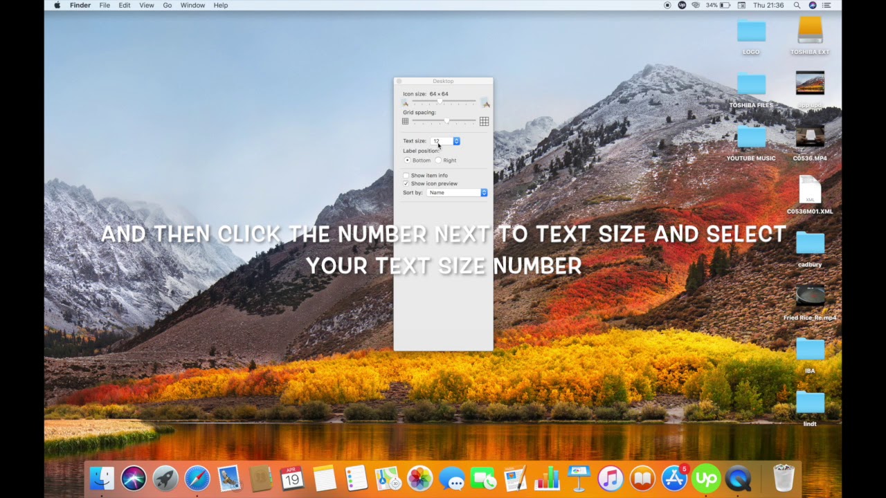 HOW TO INCREASE TEXT SIZE FOR DESKTOP ICONS ON MAC IN HIGH SIERRA - YouTube