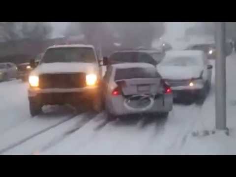 30 Car Pile Up Crash On A Hill After A Snow Storm