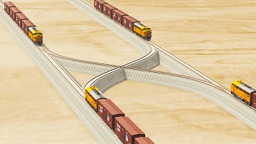 Impossible Multiple Overlapping Rail Tracks Crossover Vs Trains Crossing - BeamNG.Drive