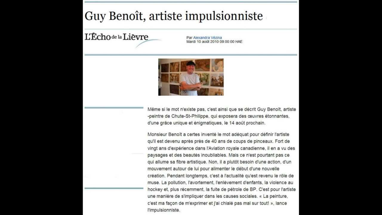 Guy Benoit Artiste Peintre Article du Journal L'Écho de la Lièvre YouTube