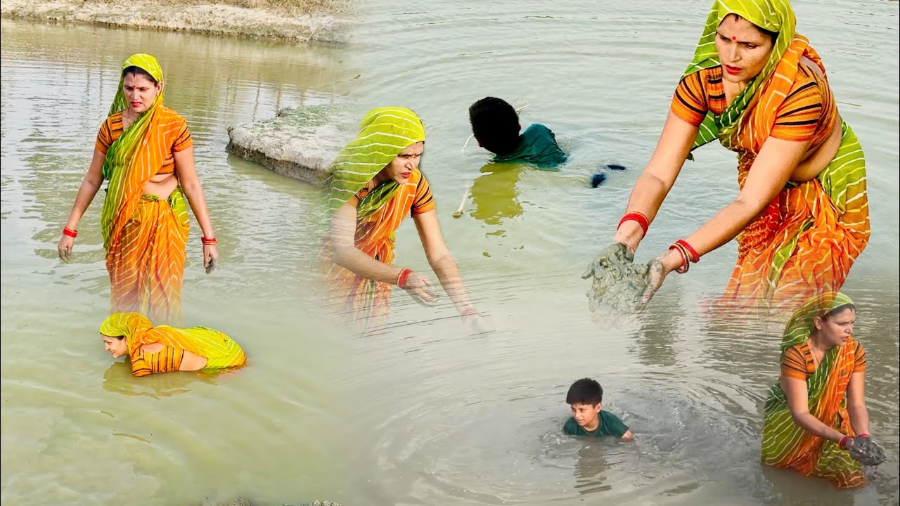 इतनें गहरे तालाब से कैसे निकालती हूं चिकनी मिट्टी लीपाई के लिए🌺The Villege Women Daily Routine