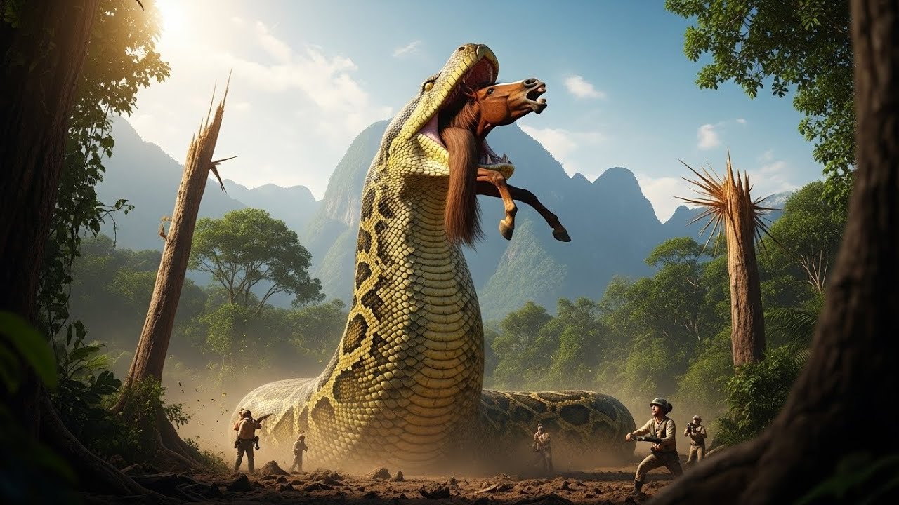 “Standing Giant Python Swallows a Horse | Rescue Team Looks Up in ...