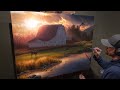 Landscape Oil Painting - Old Barn at Sunrise