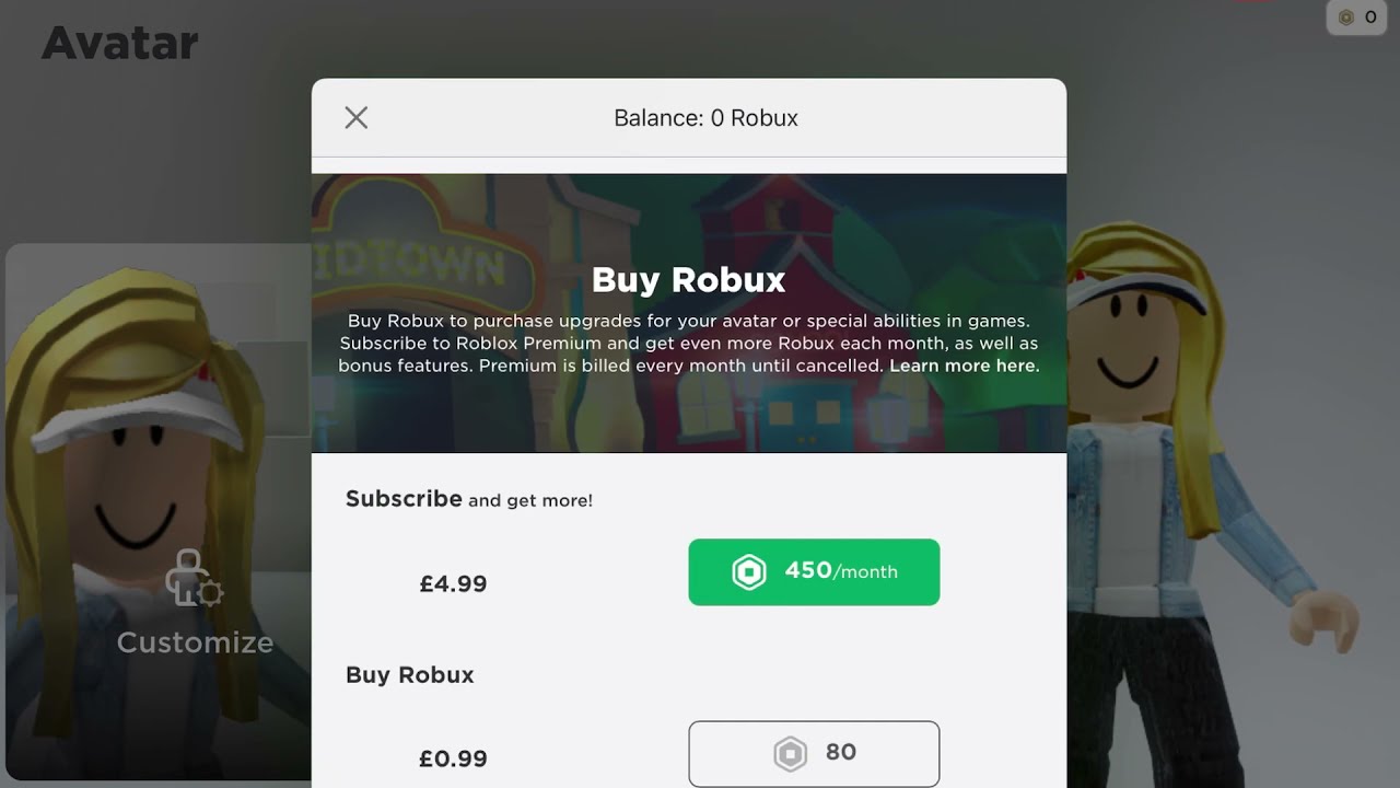 Balance: Robux Buy Robux Buy Robux to purchase upgrades for your