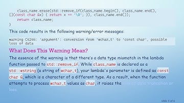 Understanding the std::remove_if Warning in C+ + : Converting wchar_t to char