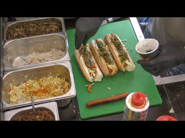Ukraine Street Food. Sausages and Hot Dog in Kiev