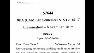MDU 2019 || BBA CAM 5th Sem || RDBMS || Question Paper || #questionpaper #bba
