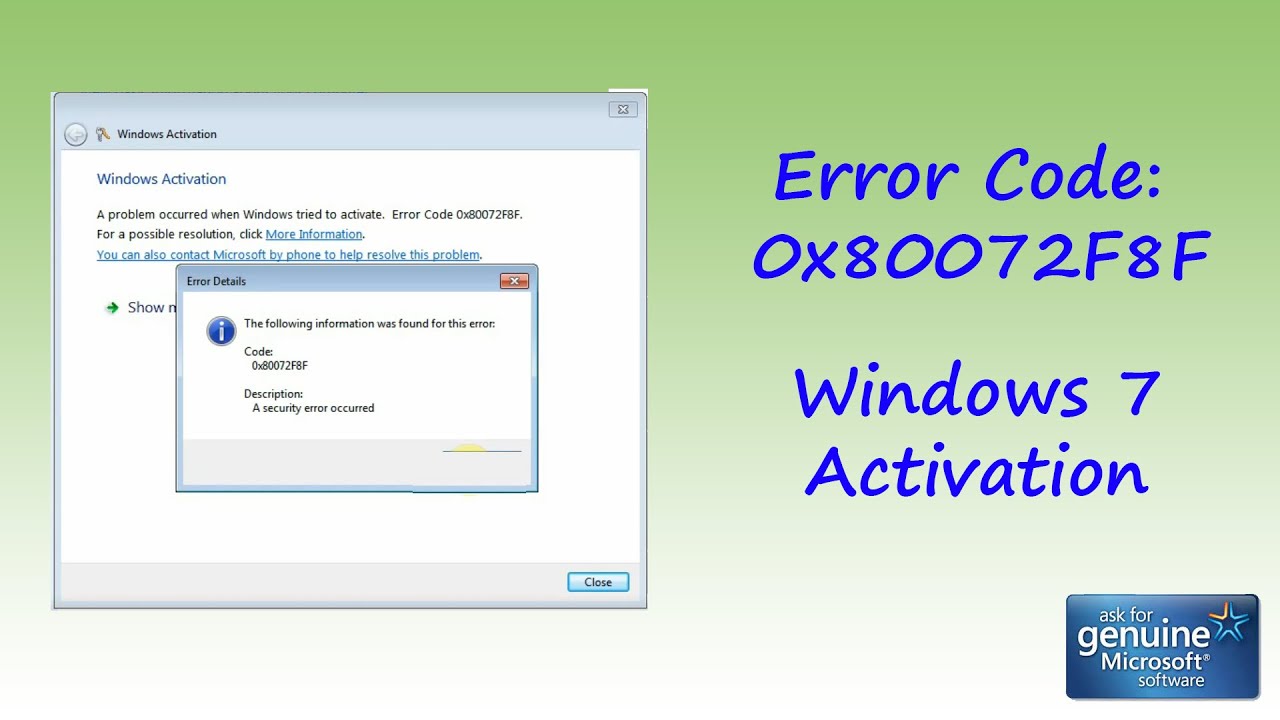 How do I fix error 0x80072F8F on Windows 7?