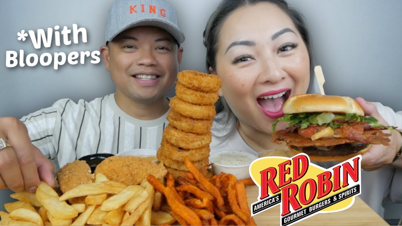 Пир RED ROBIN! Бургер Madlove Gourmet, башня из луковых колец, мукбанг с картошкой фри и кудахтан...
