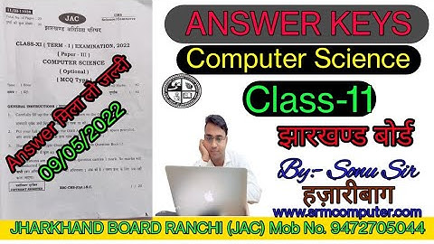 Jac Board Class 11 Computer Science Answer key 2022 | Computer Science Class jack board,class11,jac