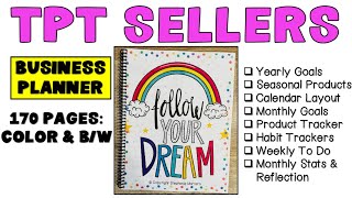 Teachers Pay Teachers Sellers Business Planner Organization Tracker in Color and Black and White