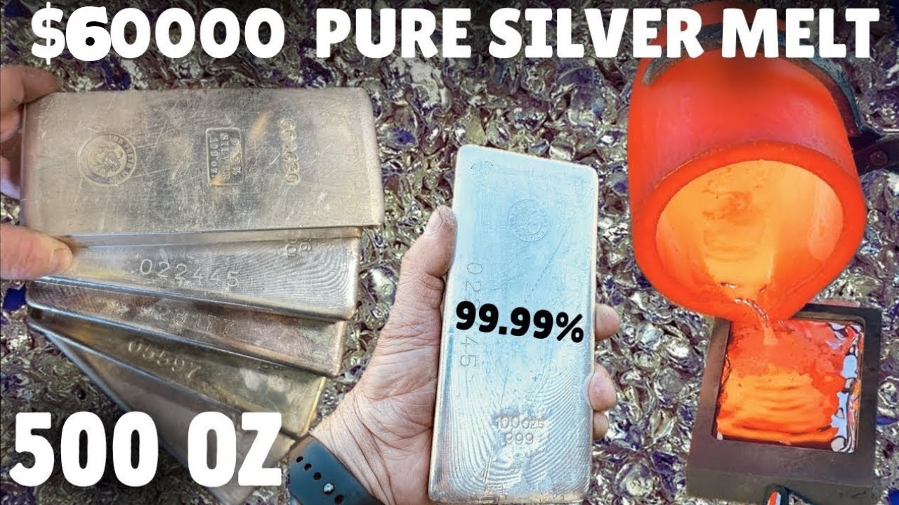 500 УНЦИЙ ЧИСТОГО СЕРЕБРА ПЕРЕПЛАВКА - 31 500 долларов США за 99,99% серебра - ASMR Metal Melting