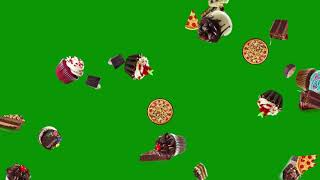Free Green Screen Food Items Falling Cakes, Pizza, Pastry, Cupcakes Copyright Free