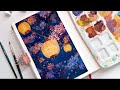  cherry blossom in the midnight gouache painting
