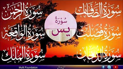 سورة ياسين، الصّافات، فصّلت، الدخّان، الرحمن، الواقعة و الملك مكررة للبيت بإذن الله