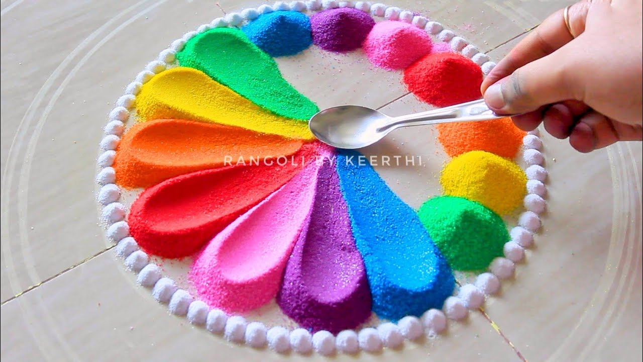 Simple holi rangoli design with spoon l easy rangoli for holi l holi ...