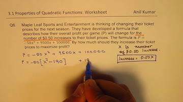 Complete Solution to Worksheet on Quadratic Functions and Applications MCR3U