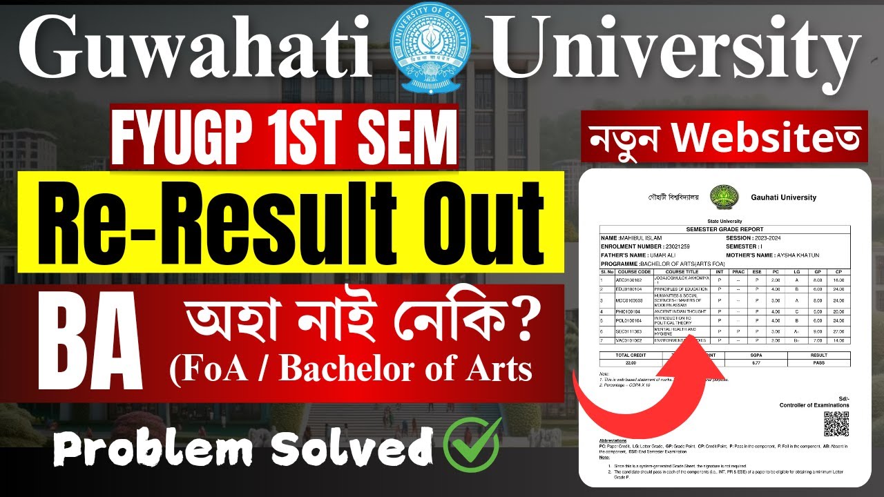 FYUGP 1st Semester Re Result 2024 internal Special Exam Result BA FoA fyugp-1st-semester-re-result-2024-internal-special-exam-result-ba-foa