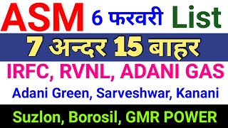 asm list update today◾ IRFC, RVNL, ADANI GAS, Adani Green, Sarveshwar, Suzlon, GMR POWER, Kanani