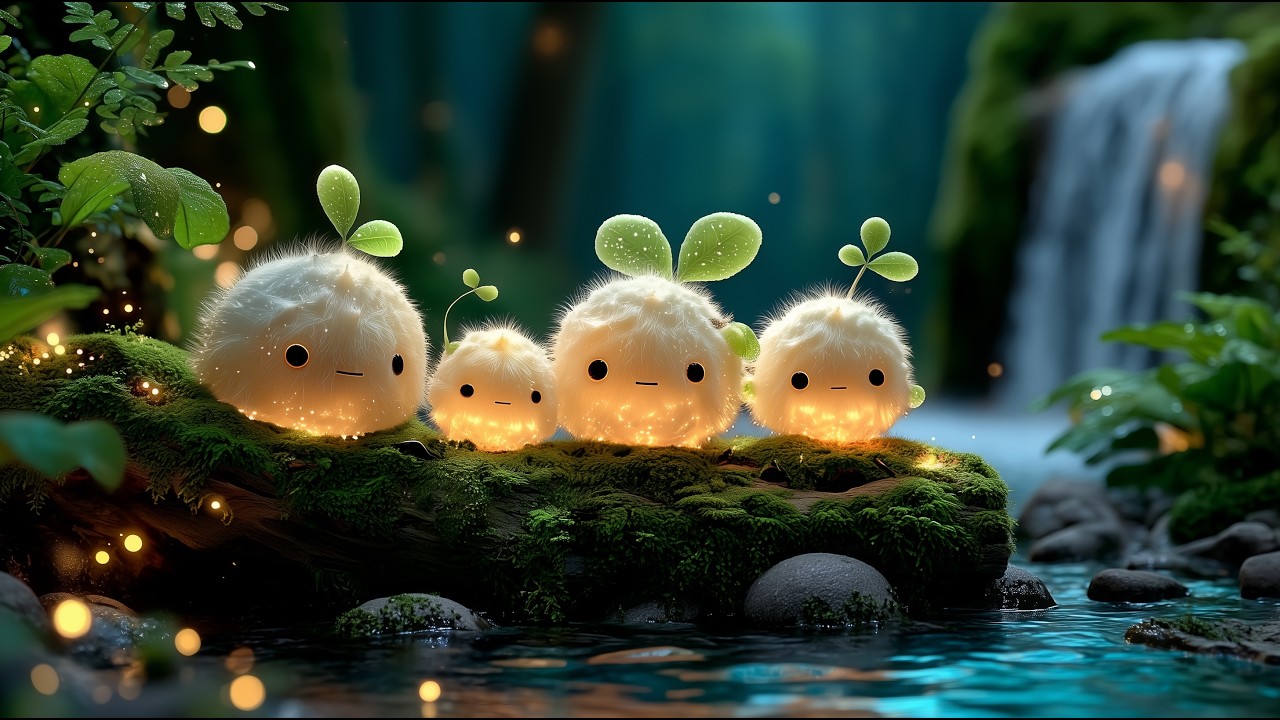 🔴 【24/7 LIVE】 Lumas' Glowing Waterfall Night ✨ | Gentle Celtic Music for Work & Calm