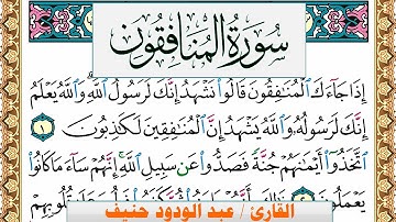 سورة المنافقون عبد الودود حنيف Surah Al Monafekon Abd Al Wadood Haneef برواية حفص عن عاصم