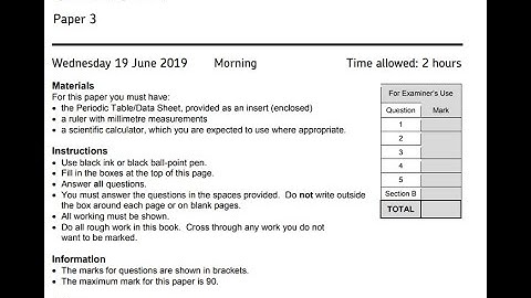 AQA A LEVEL CHEMISTRY 2019 PAPER 3 WALKTHROUGH MULTIPLE CHOICE QUESITONS ONLY