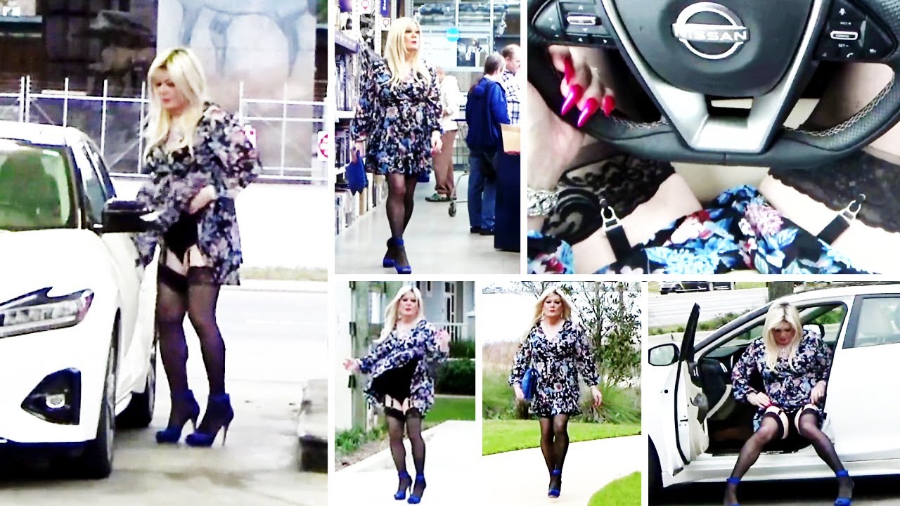 Crossdresser Tgirl Pink Black Blue - Very Public View