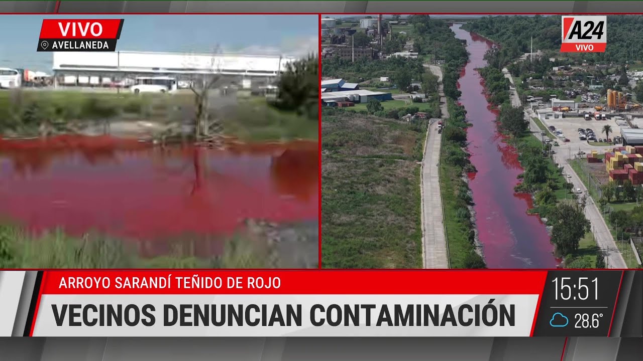 El arroyo de Sarandí se tiñó de rojo y los vecinos de la zona denuncian contaminación