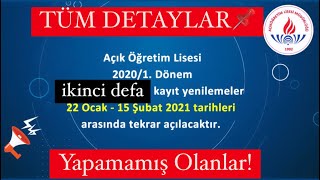 Açiköğreti̇m Li̇sesi̇ Kayit Yeni̇leme İşlemi̇ Detaylari