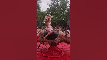 TALL GIRL Dominates the Mechanical Bull Like a Pro