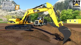 Farming Simulator 19 - CAT 325DL Excavator Digging A Pit And Loads Cat CT680 screenshot 5