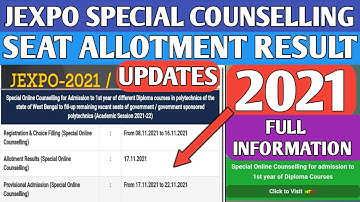 Jexpo Special counselling Allotment Result Updates 2021 || Polytechnic admission || Seat allotment
