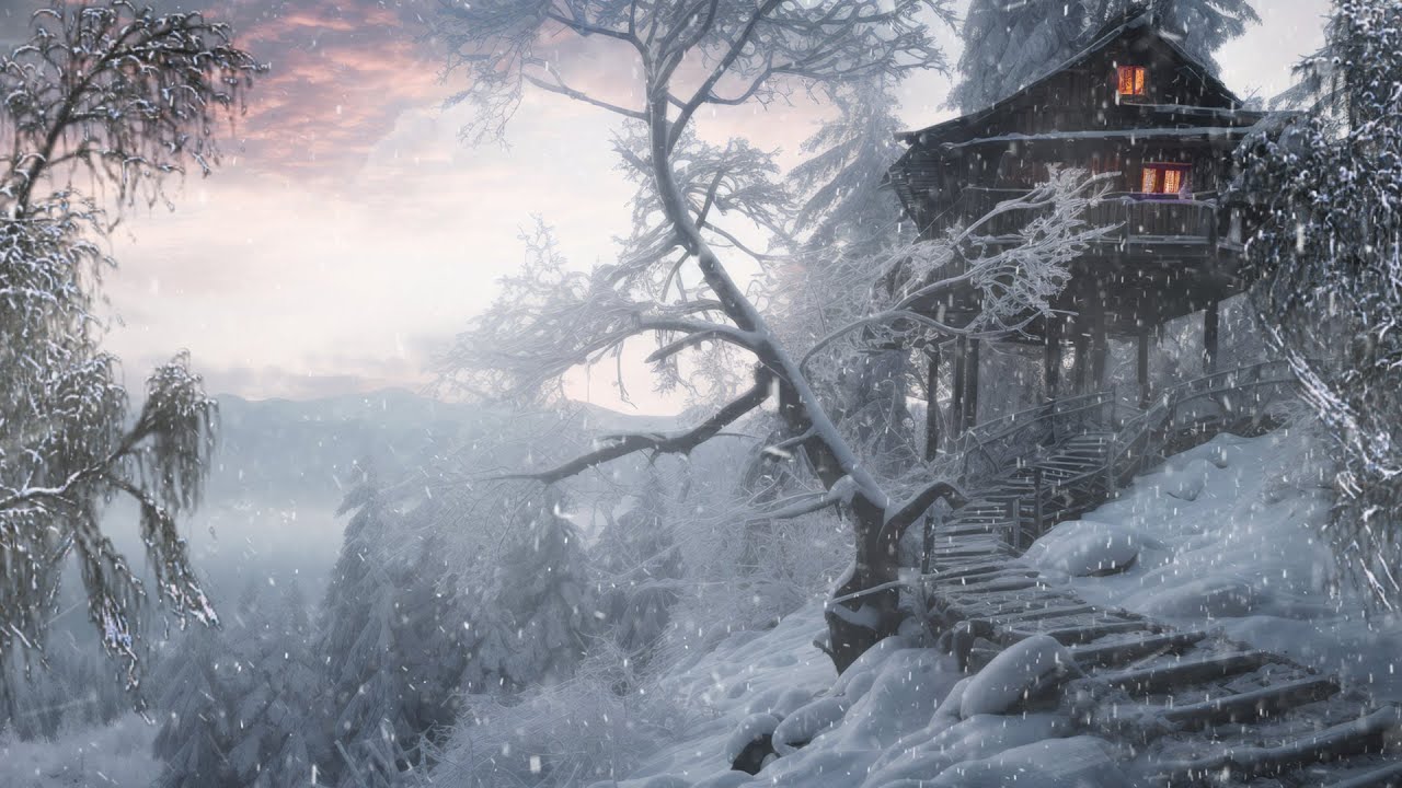 Christmas Snow Storm Sleep Sounds with Tree House┇Howling Wind ...