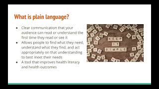 Webinar 3: Plain Language // Back to Basics // Health Literacy Month 2022