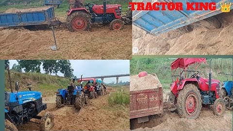 Mahindra tractor stuck in mud  with loaded trolley! pulling by sonalika rx35 Eicher 333 new holland