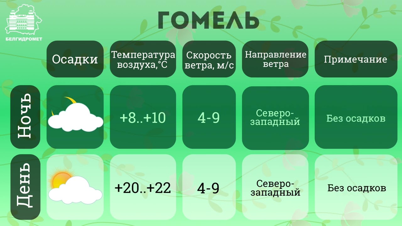 13 августа— прогноз погоды в Беларуси