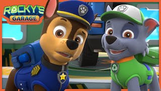 chases engine gets upgraded with a brand new motor rockys garage paw patrol cartoons