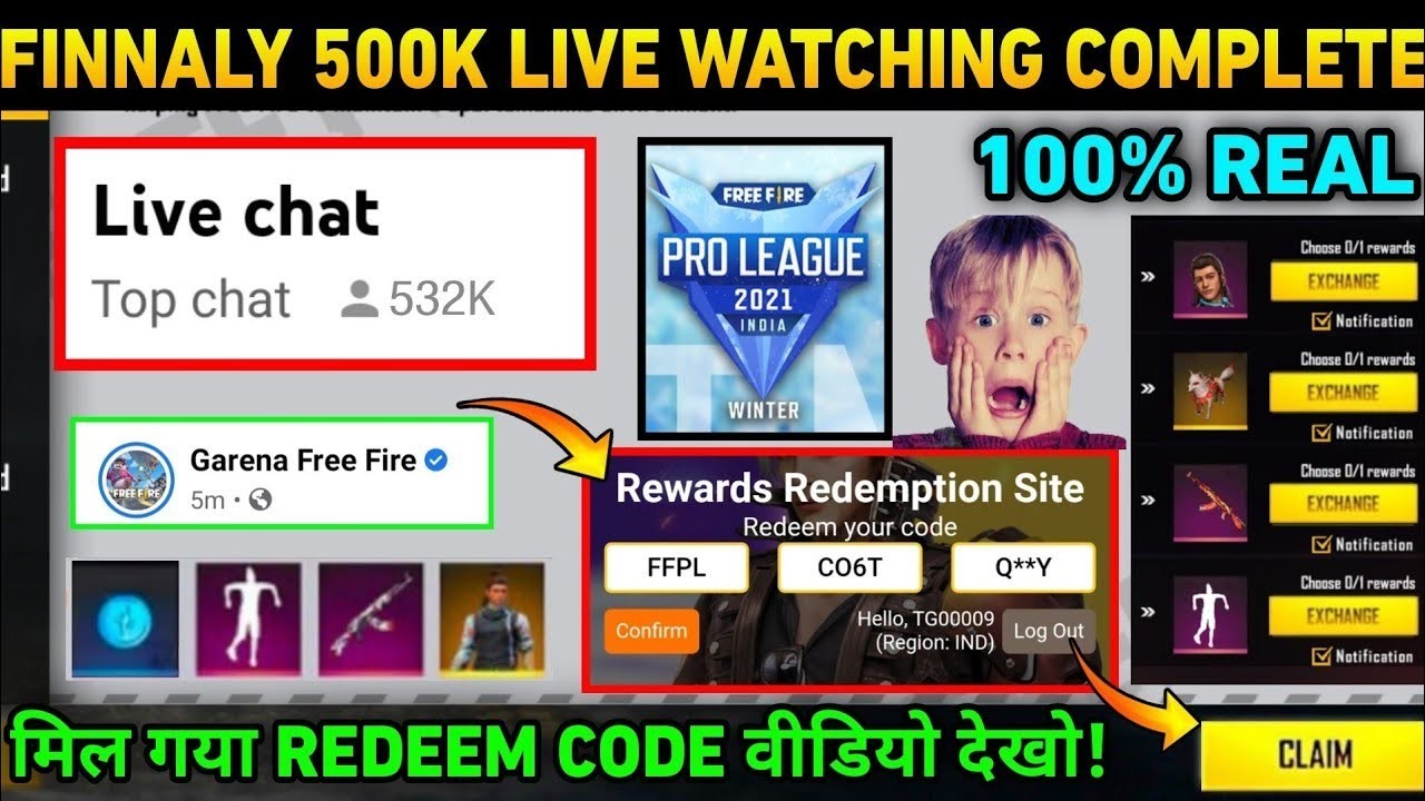 500K Live Watching Milestone Rewards Redeem Code| 30 January redeem code|Free fire redeem code today