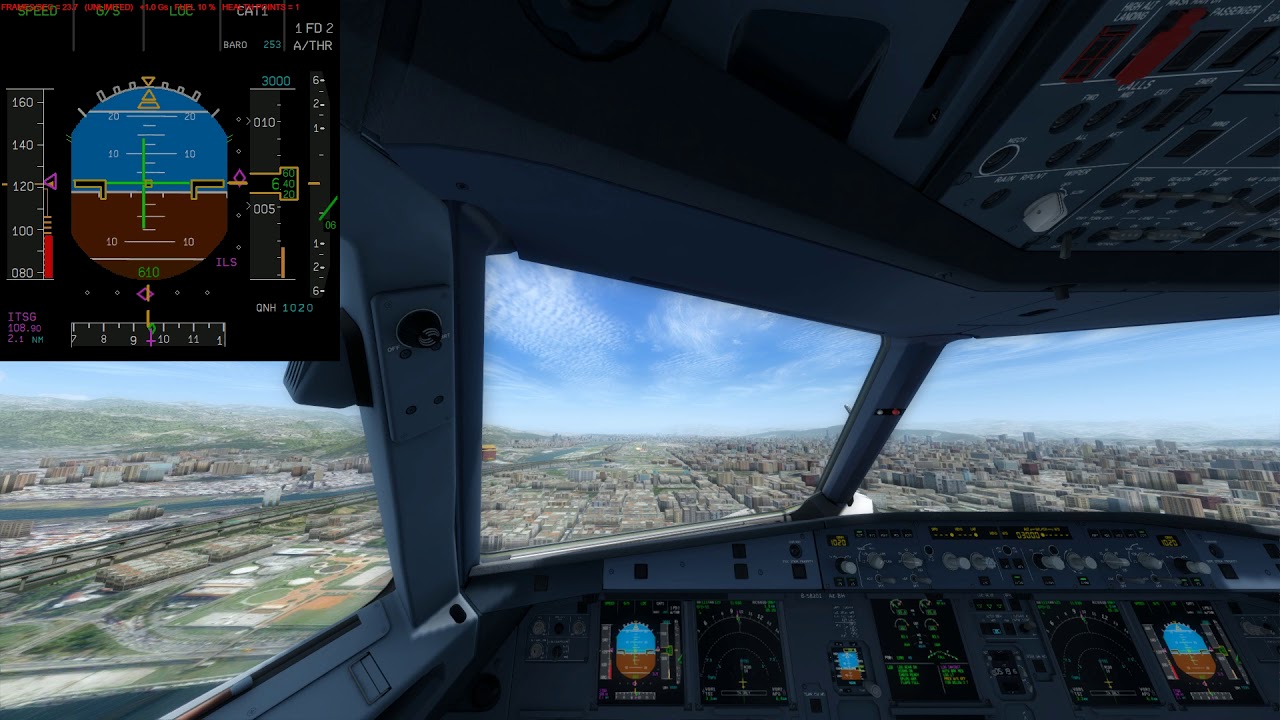 P3D RCSS A321 RWY10 Cockpit Landing