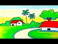 Easy Landscape Drawing For Beginners Learn House And Nature Simple Painting Nature Scenery