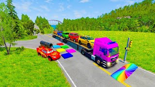 Flatbed Truck McQueen | Transportation with Truck - Pothole vs Car #07 | BeamNG.Drive Gameplay