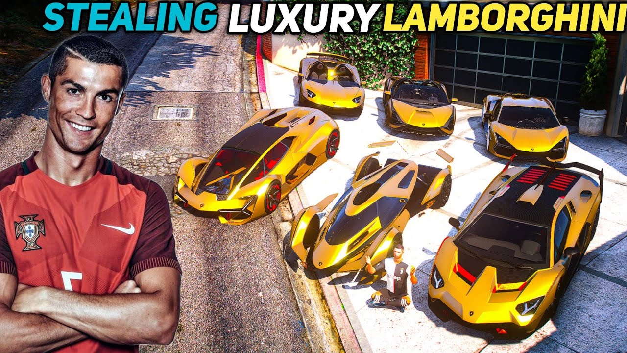 Gta 5 - Stealing Luxury Golden Lamborghini Cars With Cristiano Ronaldo (Real Life Cars #36)
