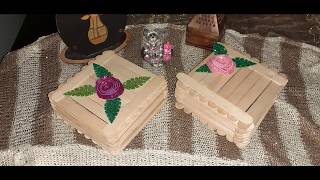 طريقة عمل علبة وصندوق للهدايا والمجوهرات - how to make jewelry box-popsicle stick craft