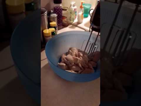 Shredding chicken with the mixer...