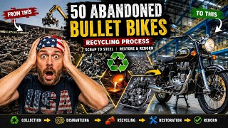 Recycling 50 Abandoned Bullet Motorcycles | Incredible Factory Restoration & Metal Recycling Process