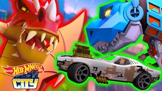 Hot Wheels City Ultimate T-Rex Transporter Takes On Red Dragon! 😱 - Cartoons for Kids | Hot Wheels