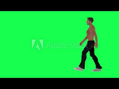 Slender man addicted to half naked green screen moving slowly from right to left 3d render chroma