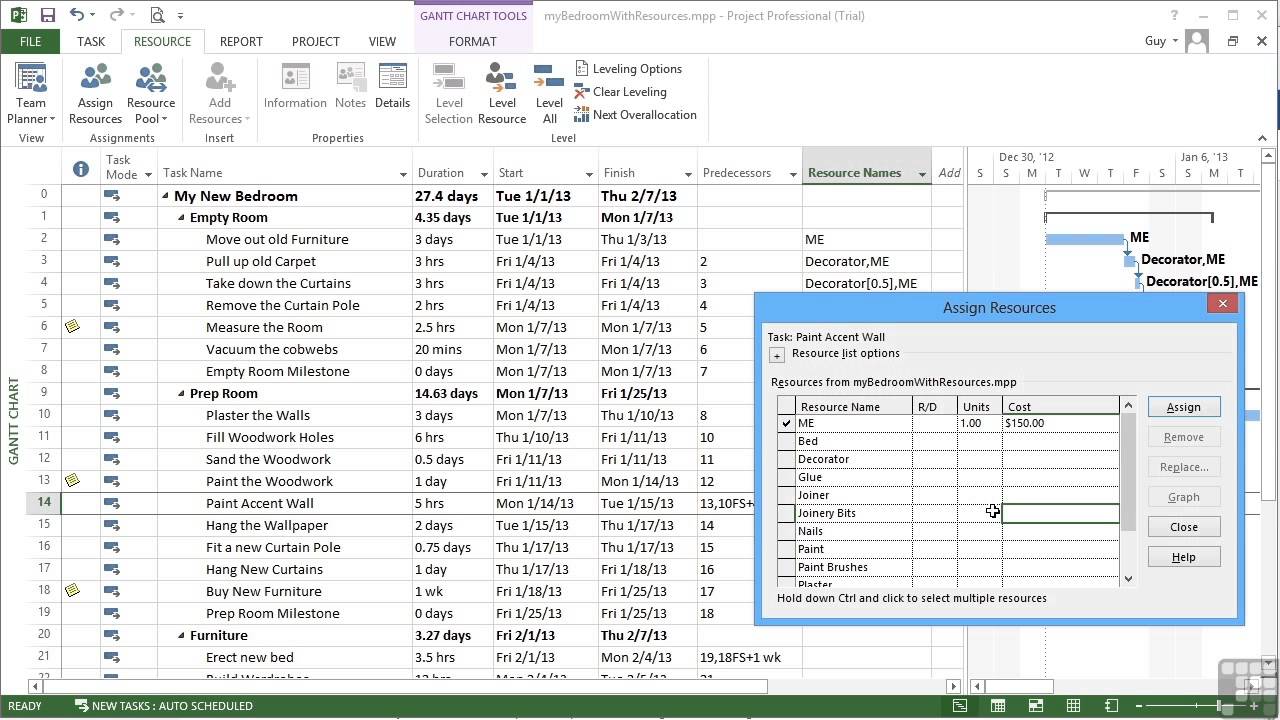 microsoft project assign resources to tasks